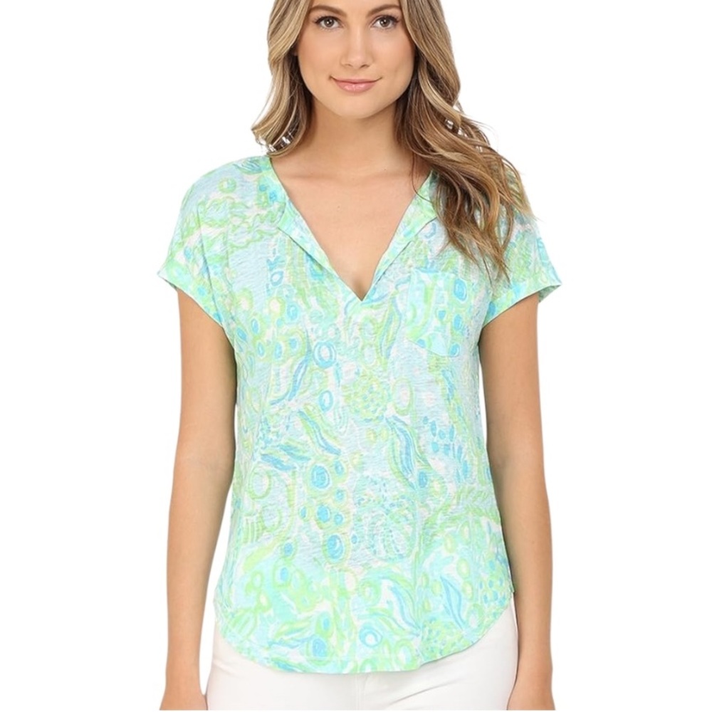 Lilly Pulitzer Duval Linen Knit Tee in Any Fins Possible Print - S